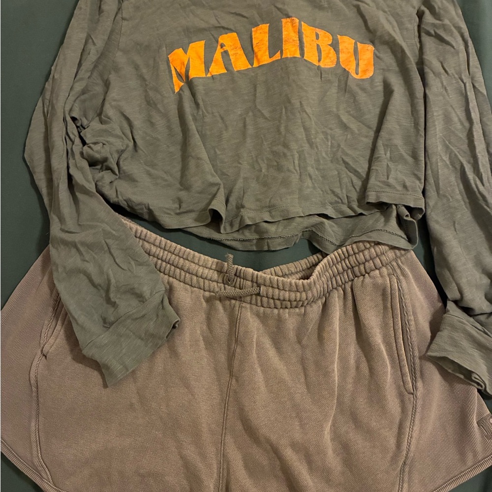 VS Pink Green 'Malibu' Long Sleeve Top and Shorts Set